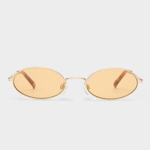 Le Specs Lovetrain Sunglasses in Gold & Mustard Mono yellow lens oval
